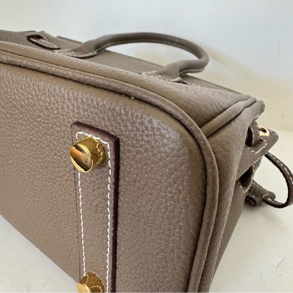 *NO STRAP | Taupe Mini 20 Leather Top Handle w/ Gold Structured Satchel Bag C3 - Picture 14 of 17